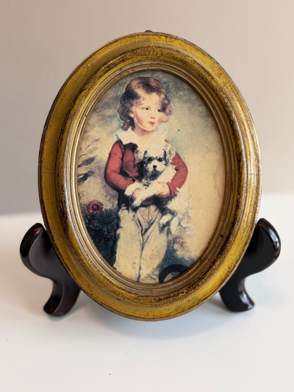 Vintage Master Simpson by Arthur Devis Boy With Dog Oval Gilt Frame Cottage Core